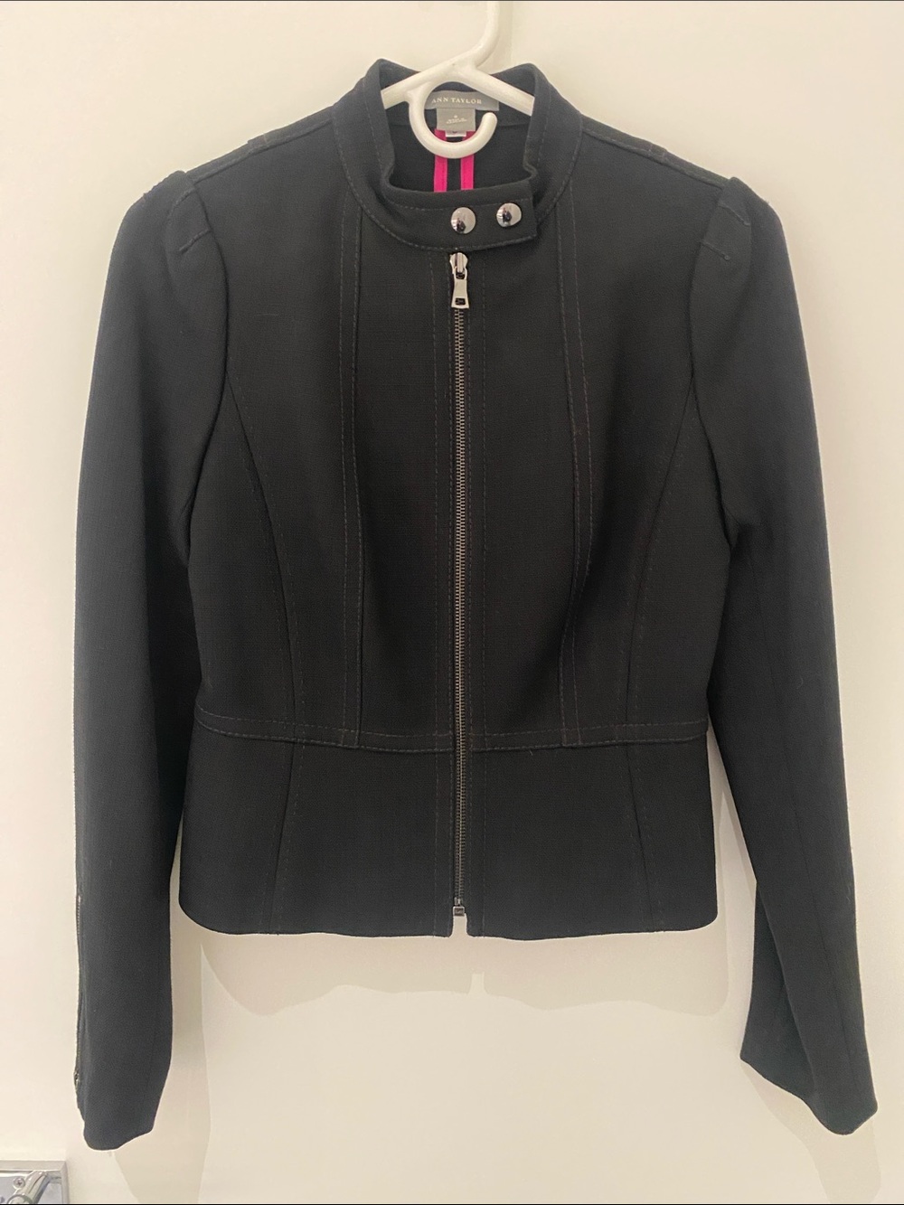 Ann Taylor Black Fabric Moto Jacket Size 0